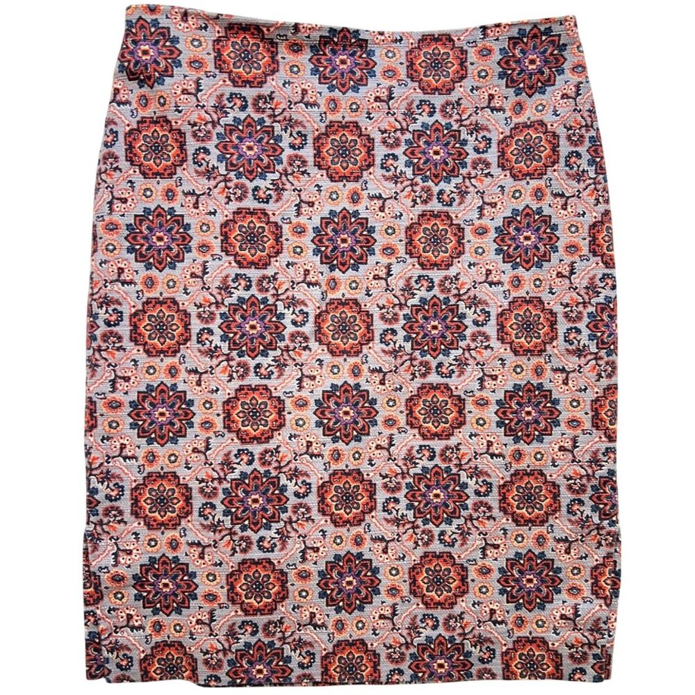 Loft Womens Career Pencil Skirt Side Slit Back Zip Size 6 Multi Floral Medallion